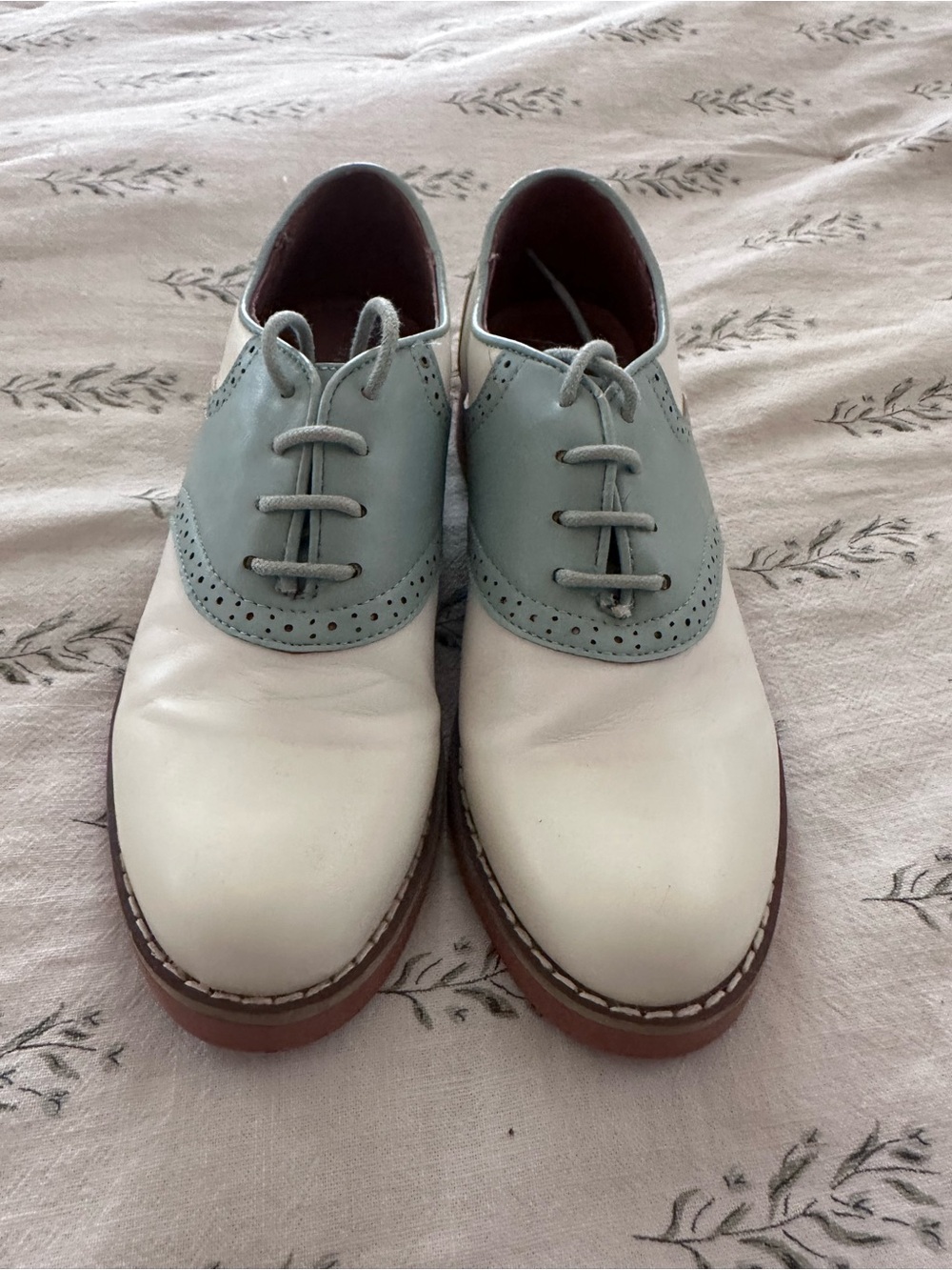 chelsea crew Women's Two-Tone Saddle Flats in White and Light Blue 1950s